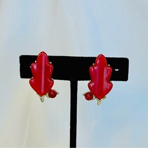 Vintage Lisner Red Leaf Clip Earrings